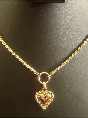Gold Heart Pendant Rope Chain Necklace - Women's Jewelry
